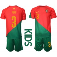 Portugal Pepe #3 Hemmadräkt Barn VM 2022 Kortärmad (+ Korta byxor)